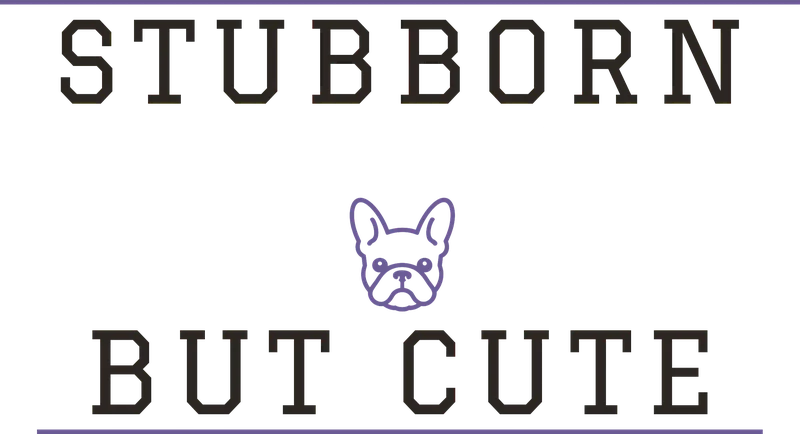 Stubborn but Cute tee graphic: badge lockup with Birdie line art